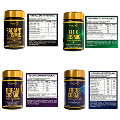 Combo Cosmic Essentials – 4 Suplementos: Energia, Foco, Sono e Regeneração