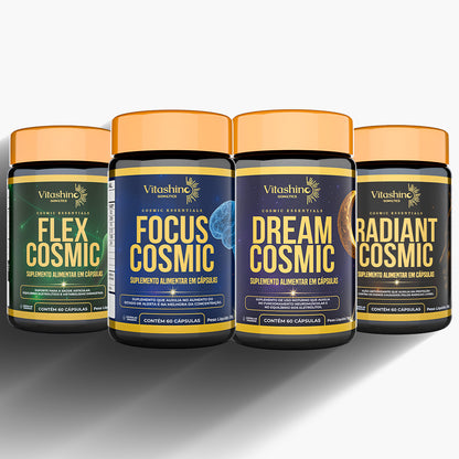 Combo Cosmic Essentials – 4 Suplementos: Energia, Foco, Sono e Regeneração